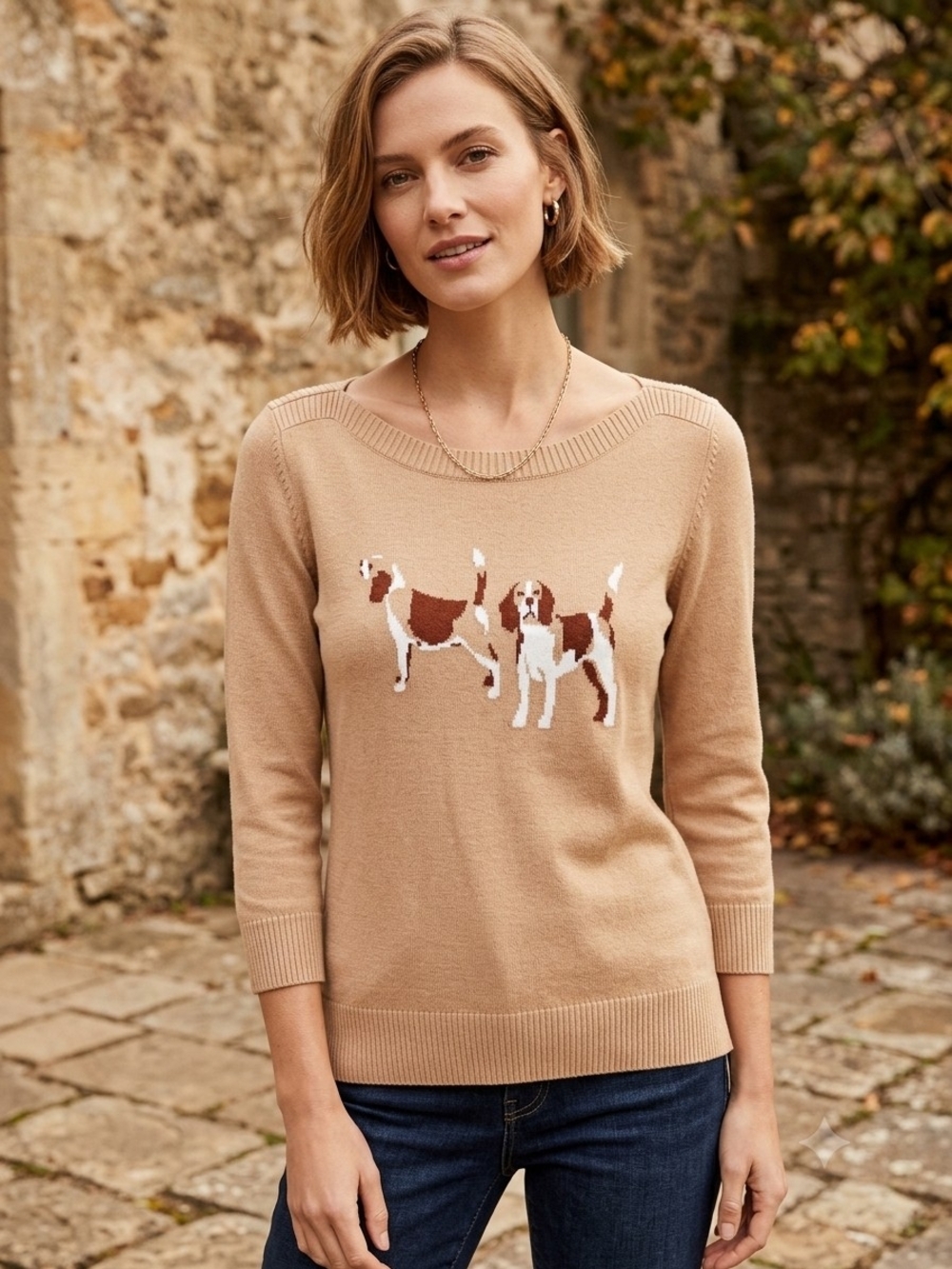 LOFT Beagle Dog Intarsia Crewneck Sweater